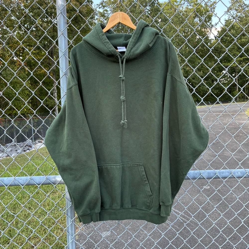 Vtg. 90s Forest Green Blank Streetwear Oversized Pullover Unisex Hoodie Size 2XL